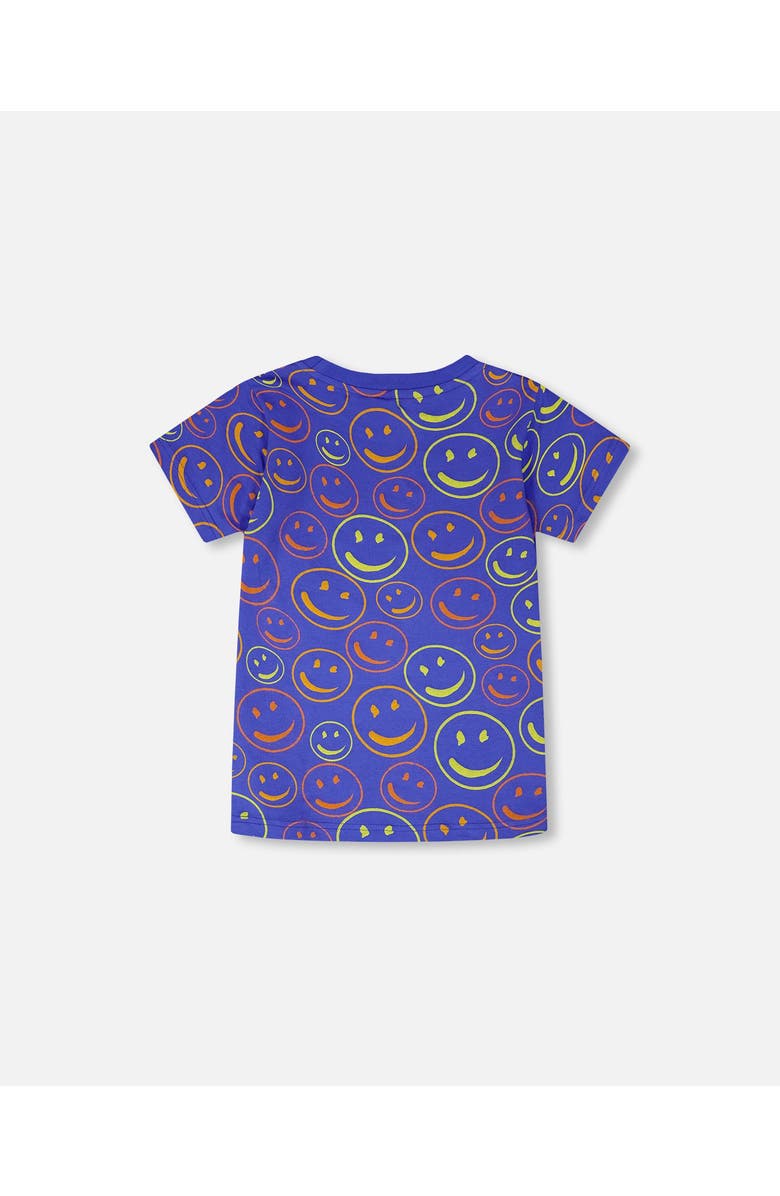 Deux par Deux Organic Cotton Jersey Smiley T-Shirt, Alternate, color, Blue Smiley Print