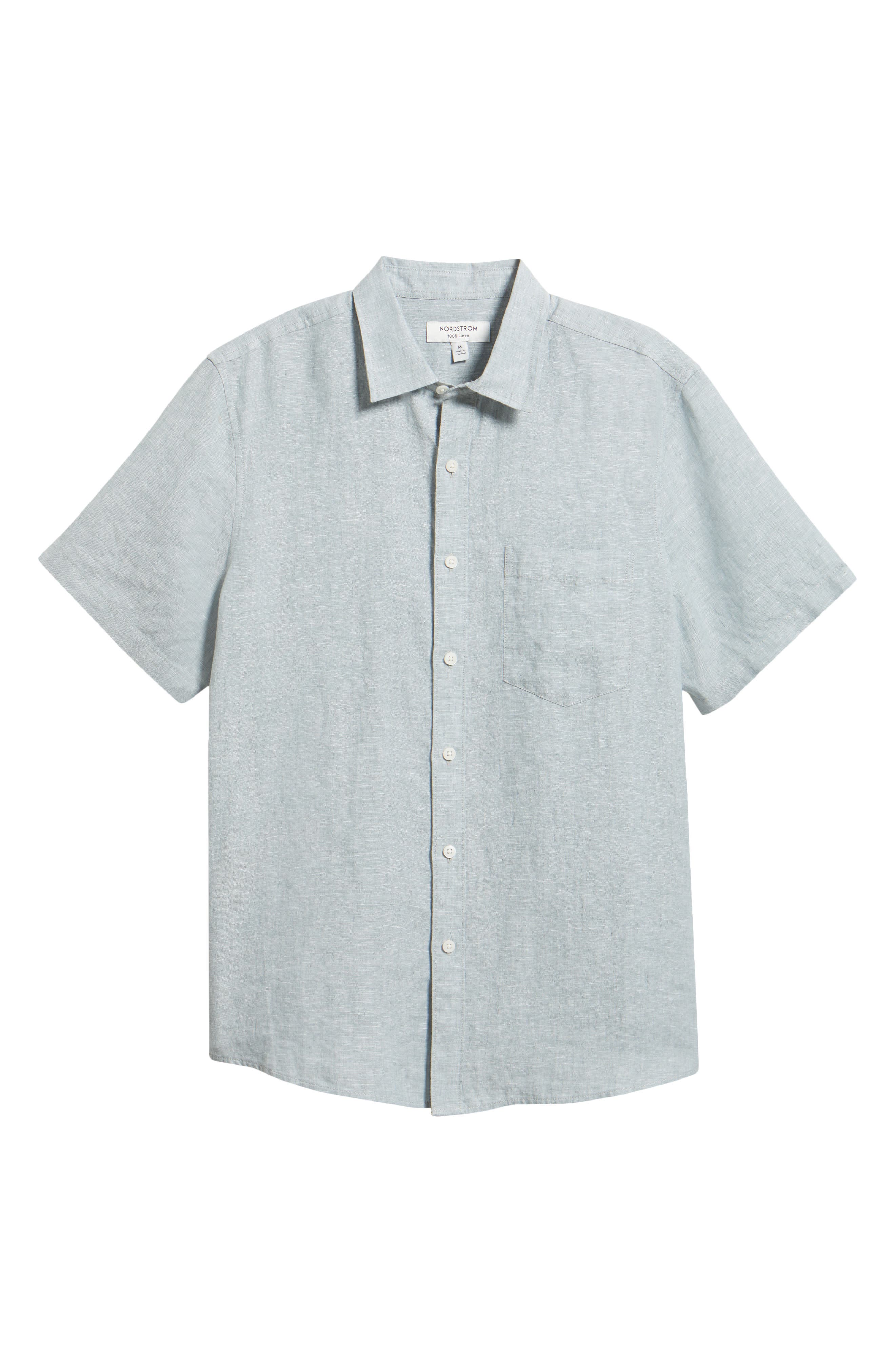 Мужские Nordstrom Solid Short Sleeve Linen Button-Up Shirt — фото 7