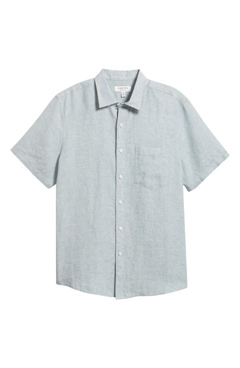 Solid Short Sleeve Linen Button-Up Shirt (Regular & Big)