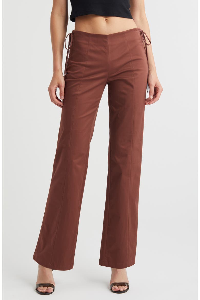 Lace-Up Stretch Cotton Twill Pants, Main, color, COFFEE BEAN