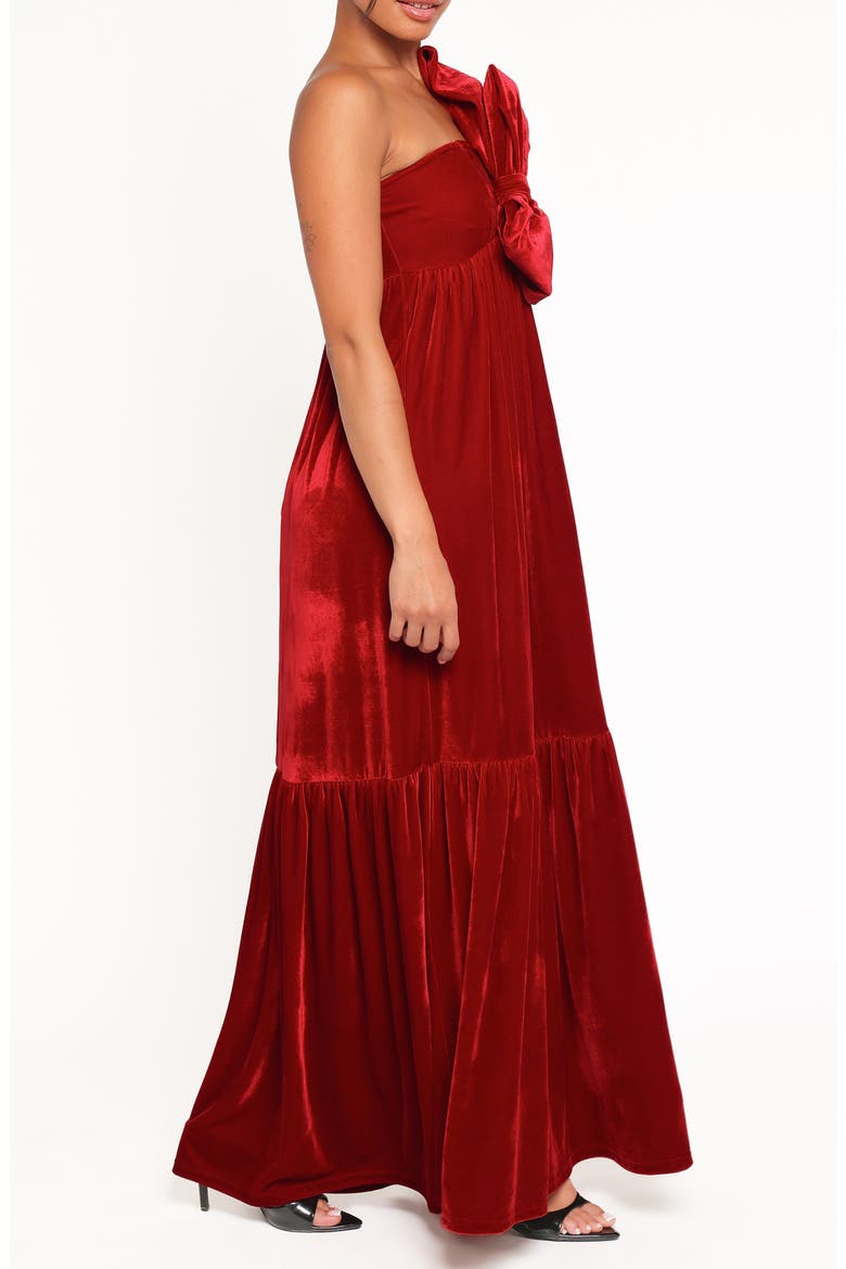 Betina Bow One-Shoulder Gown, Alternate, color, RED VELVET