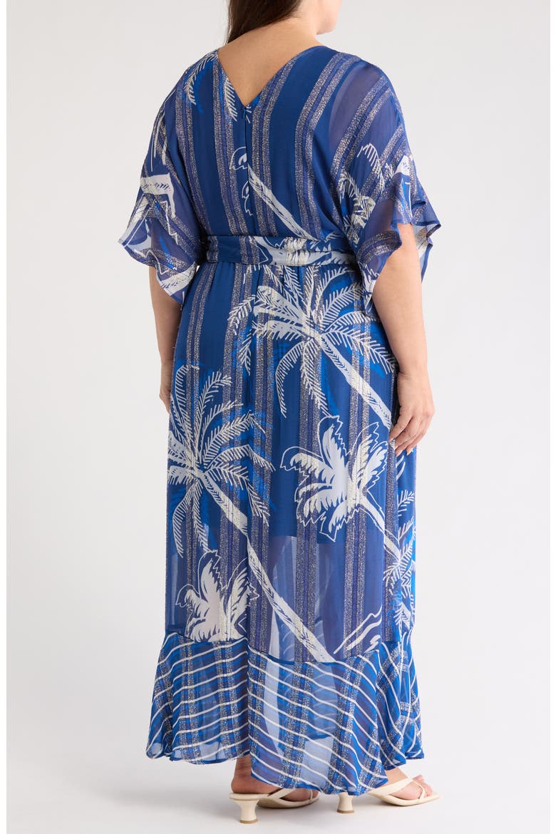 Tammy Metallic Palm Maxi Dress, Alternate, color, NAVY MULTI