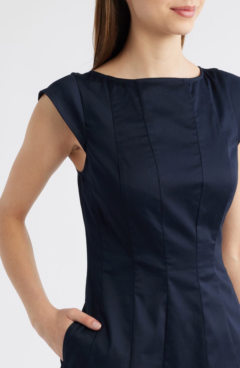 French Connection Cap Sleeve Sateen Fit & Flare Dress, Alternate, color,