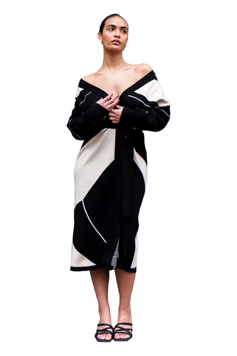 Liya Long Knit Cardigan, Alternate, color, Fama Noir