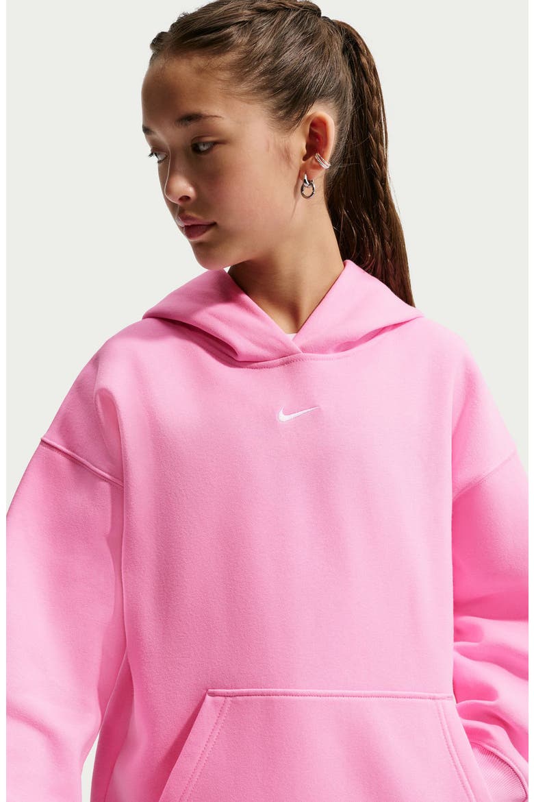 Kids' Sportswear Studio Oversize Fleece Hoodie, Alternate, color, 621 PNKRIS/WHITE