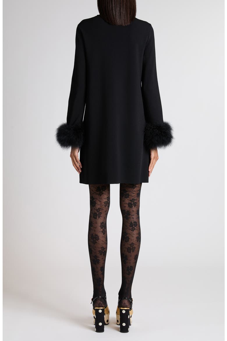 Feather Trim Long Sleeve Sweater Minidress, Alternate, color, BLACK