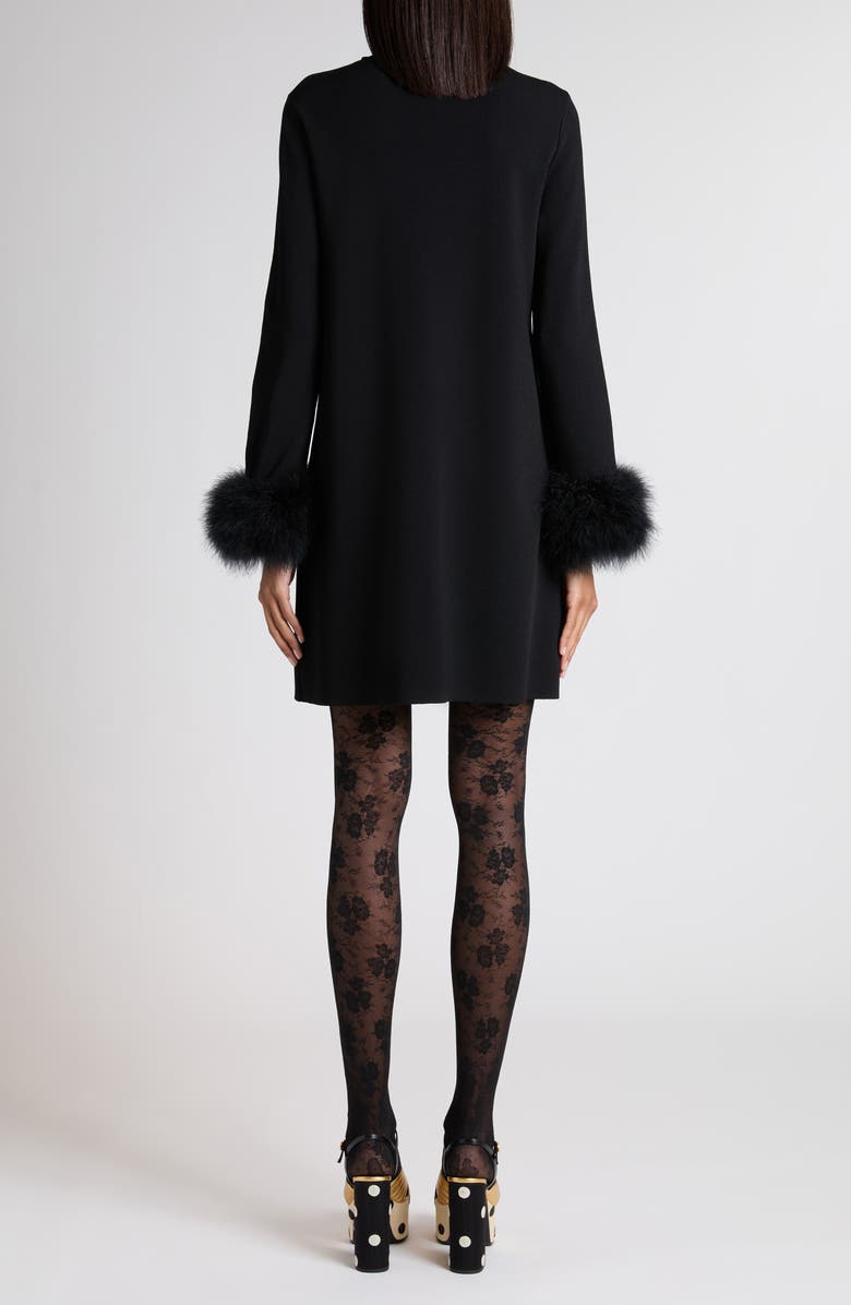 Valentino Feather Trim Long Sleeve Sweater Minidress, Alternate, color, Black