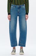 Bayeas Frayed Mid Rise Ankle Barrel Leg Jeans