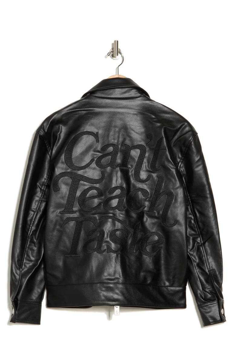 DIET STARTS MONDAY Can't Teach Taste Faux Leather Trucker Jacket, Alternate, color, 