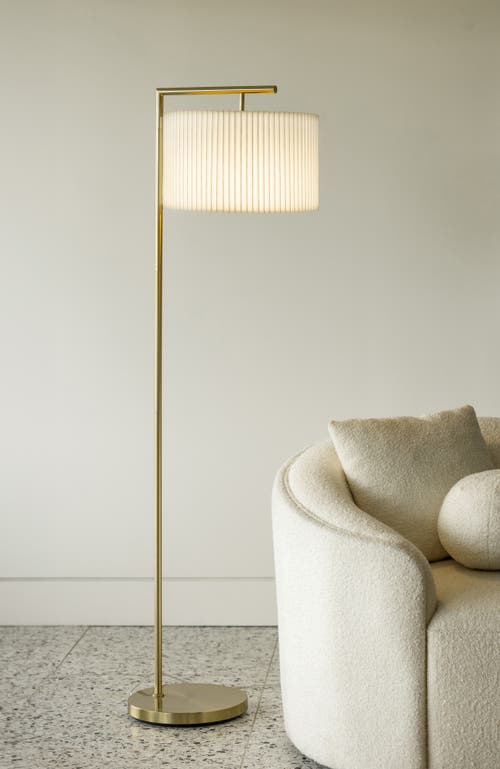 Brightech Montage Modern 60' Led Smart Home Compatible Floor Lamp With Pleated Lamp Shade In Antique Brass