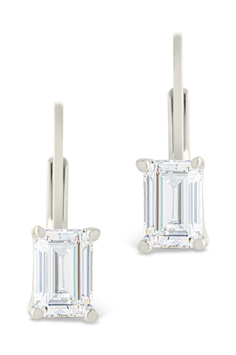Emerald Cut Cubic Zirconia Lever-Back Earrings, Alternate, color, SILVER