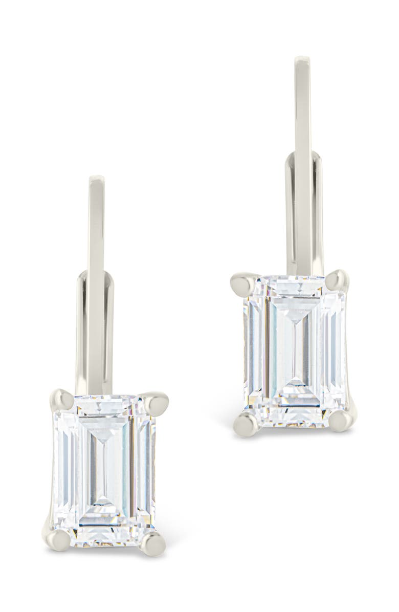 Sterling Forever Emerald Cut Cubic Zirconia Lever-Back Earrings, Alternate, color, Silver