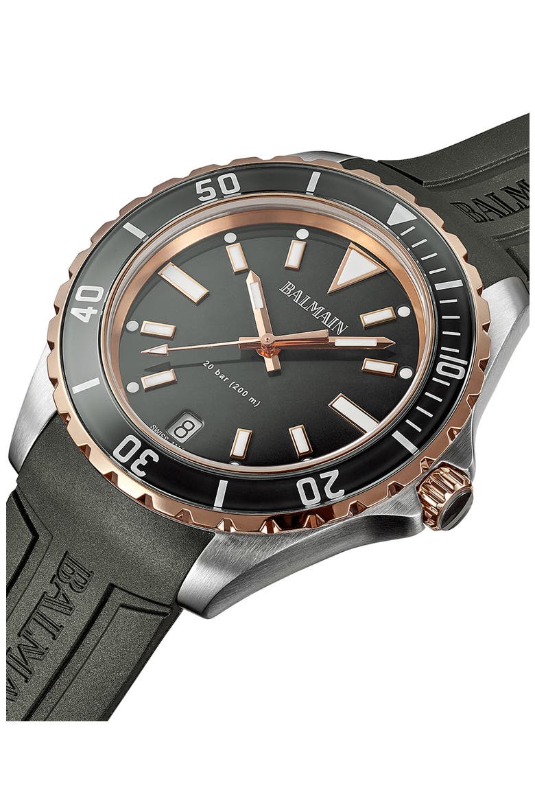 Ophrys Rubber Strap Watch, 42.5mm, Alternate, color, BLACK/ TWO TONE
