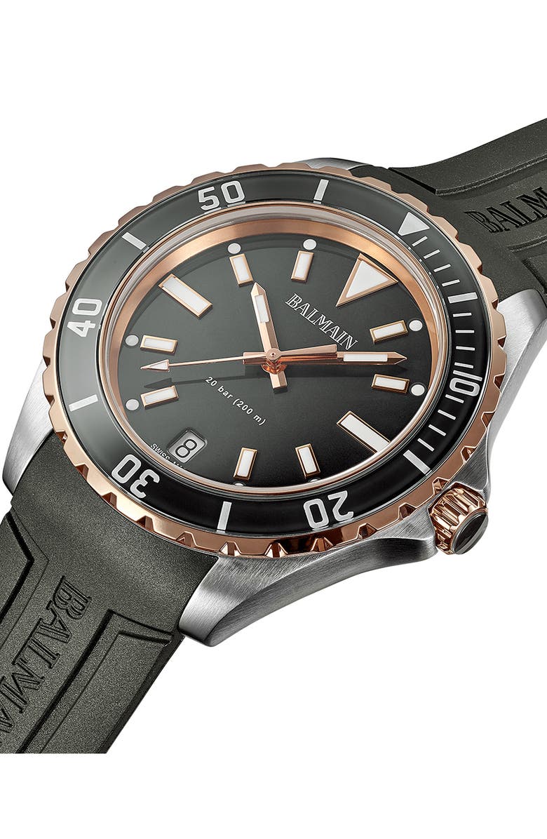 Balmain Ophrys Rubber Strap Watch, 42.5mm, Alternate, color, Black/ Two Tone