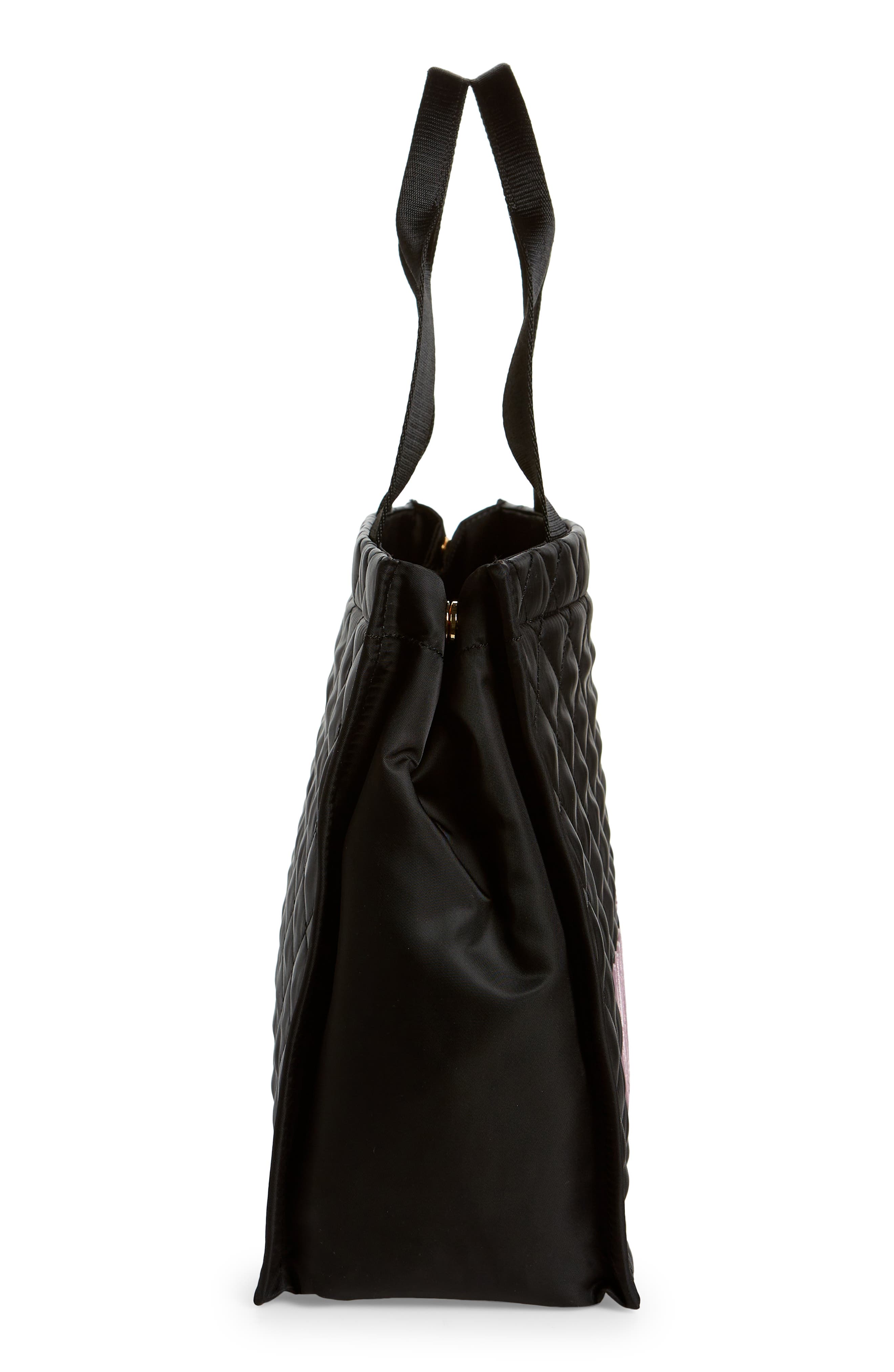 Moschino Logo Quilted Nylon Tote, Alternate, color, 