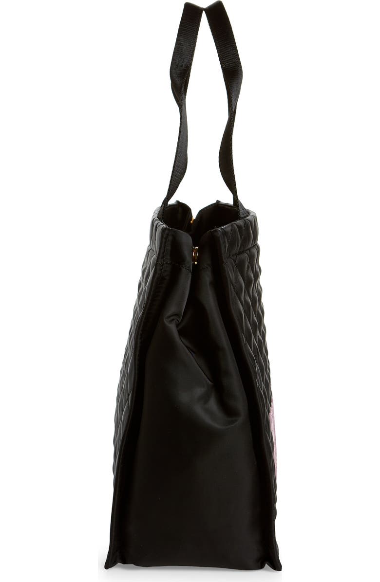 Moschino Logo Quilted Nylon Tote, Alternate, color,