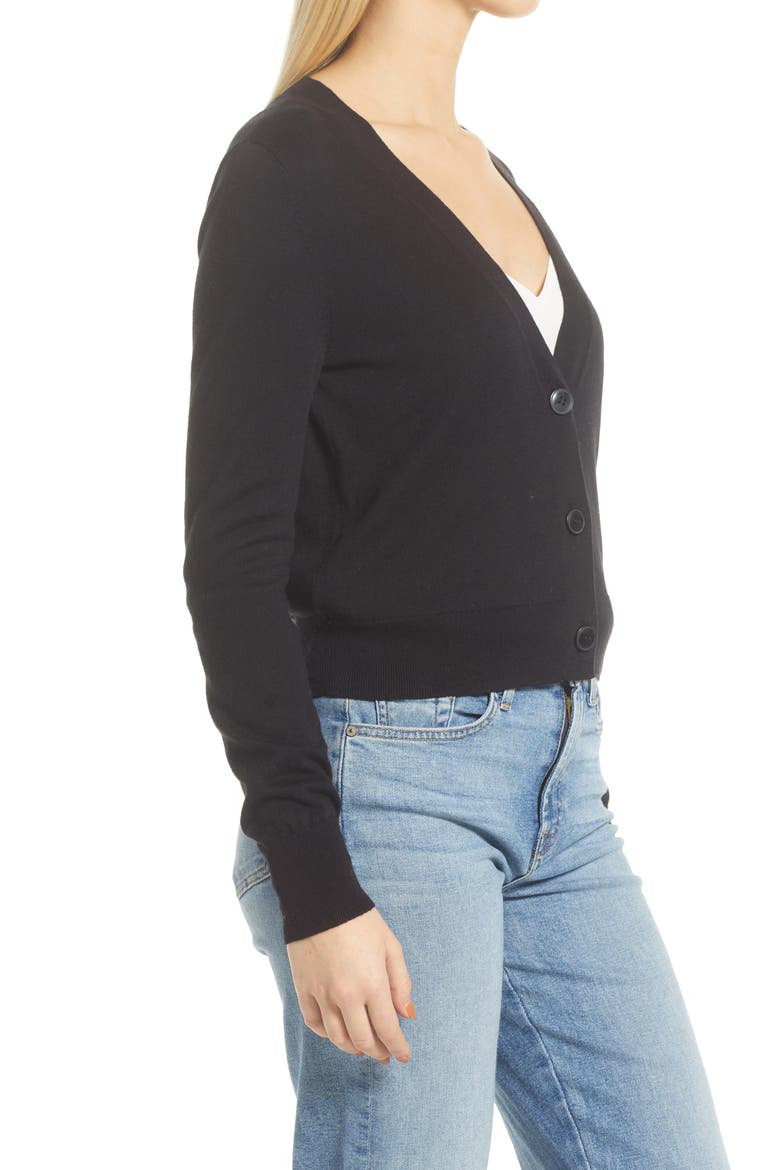 Fitted V-Neck Cardigan, Alternate, color, BLACK