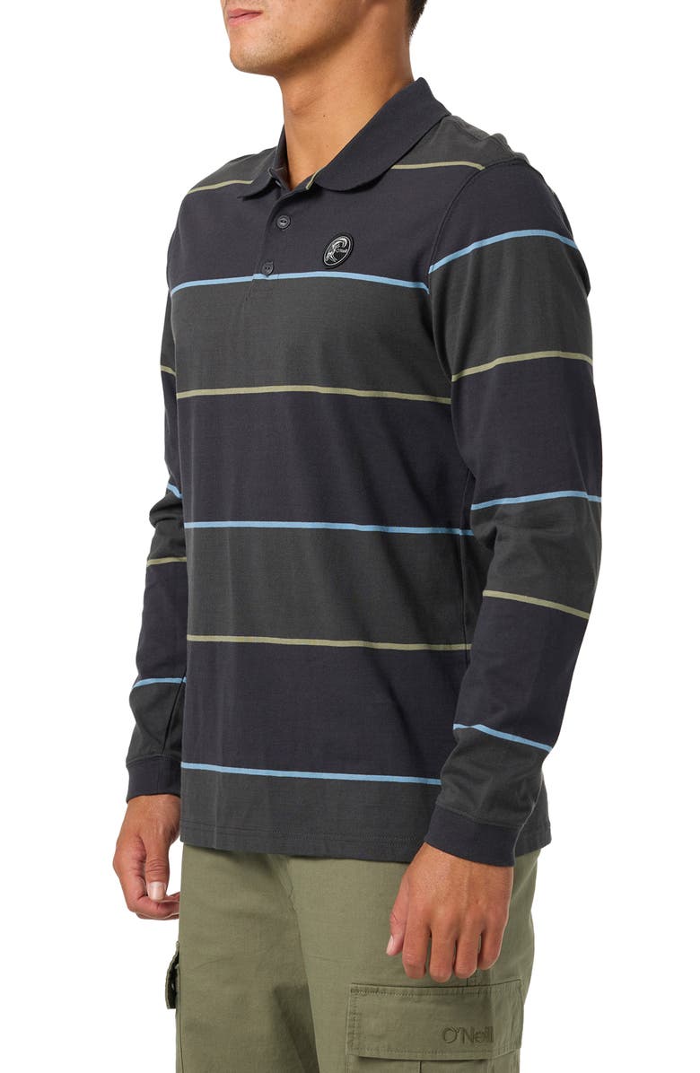 O'Neill Cassidy Stripe Long Sleeve Polo, Alternate, color, Black