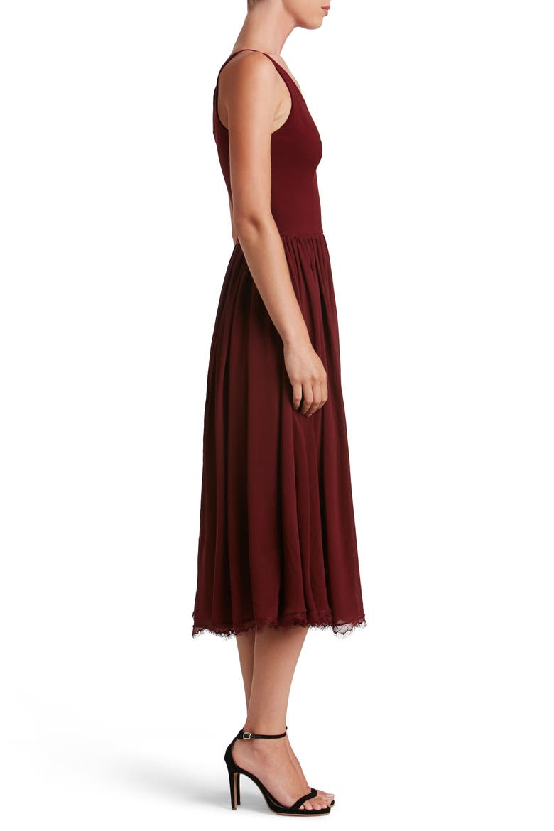 Alicia Mixed Media Midi Dress, Alternate, color, BURGUNDY