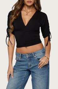 EDIKTED Muriel Drawstring V-Neck Top