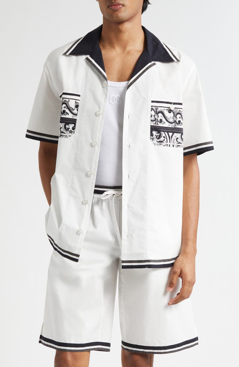 Dolce&Gabbana Majolica Print Cotton Poplin Camp Shirt, Main, color, Hx5dq Maiolica 3L Nero