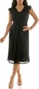 Nina Leonard Mesh Fit & Flare Dress