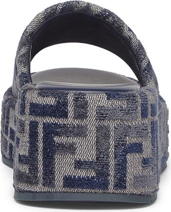 Fendi Sunshine Logo Jacquard Platform Slide Sandal (Women