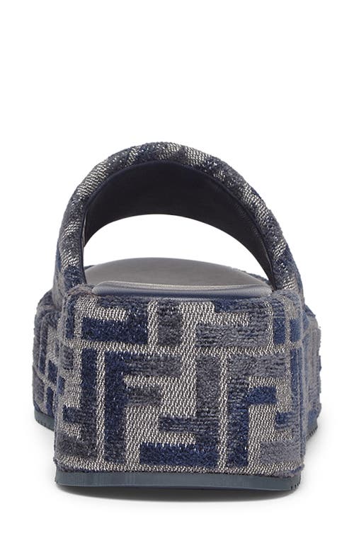 Shop Fendi Sunshine Logo Jacquard Platform Slide Sandal In Grigio/blue/blue