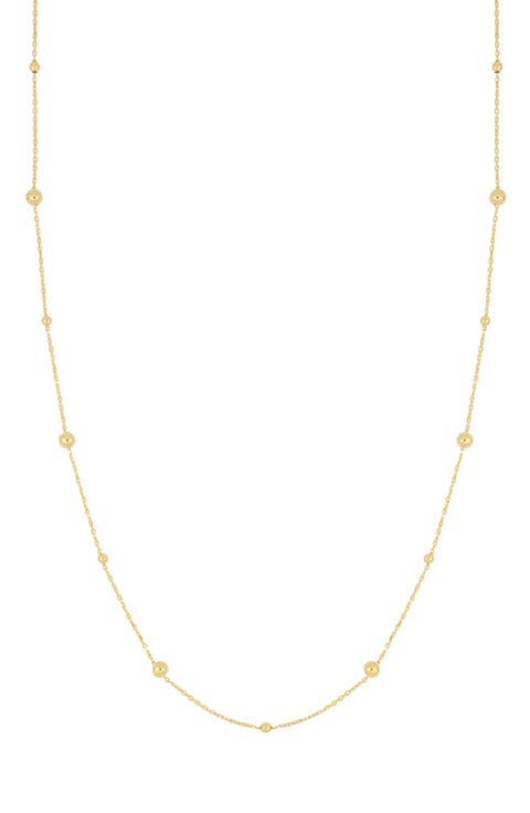 14K Gold Ball Station Chain Necklace