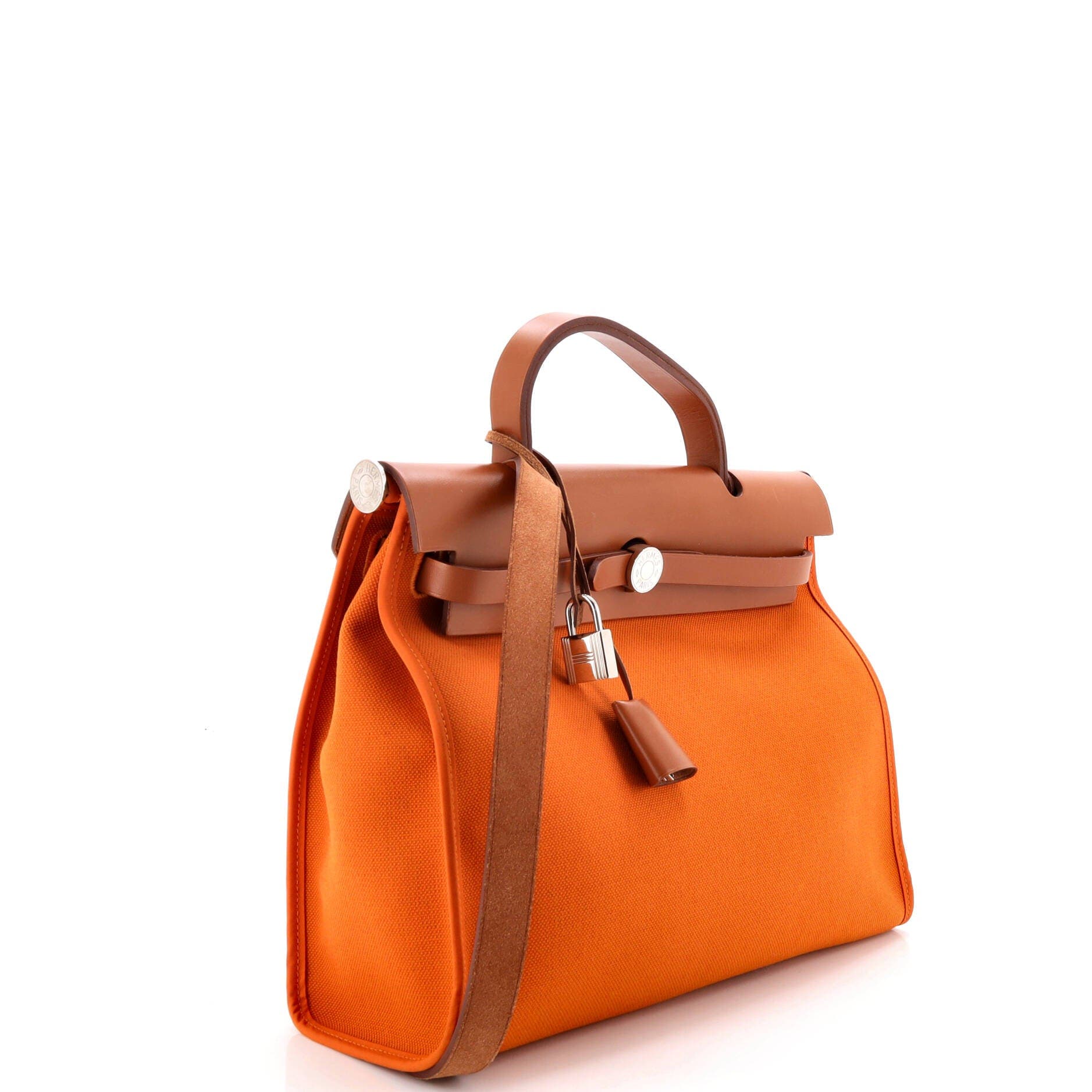 Pre-Owned Hermes Herbag Zip Leather and Toile 31, Alternate, color, Abricot