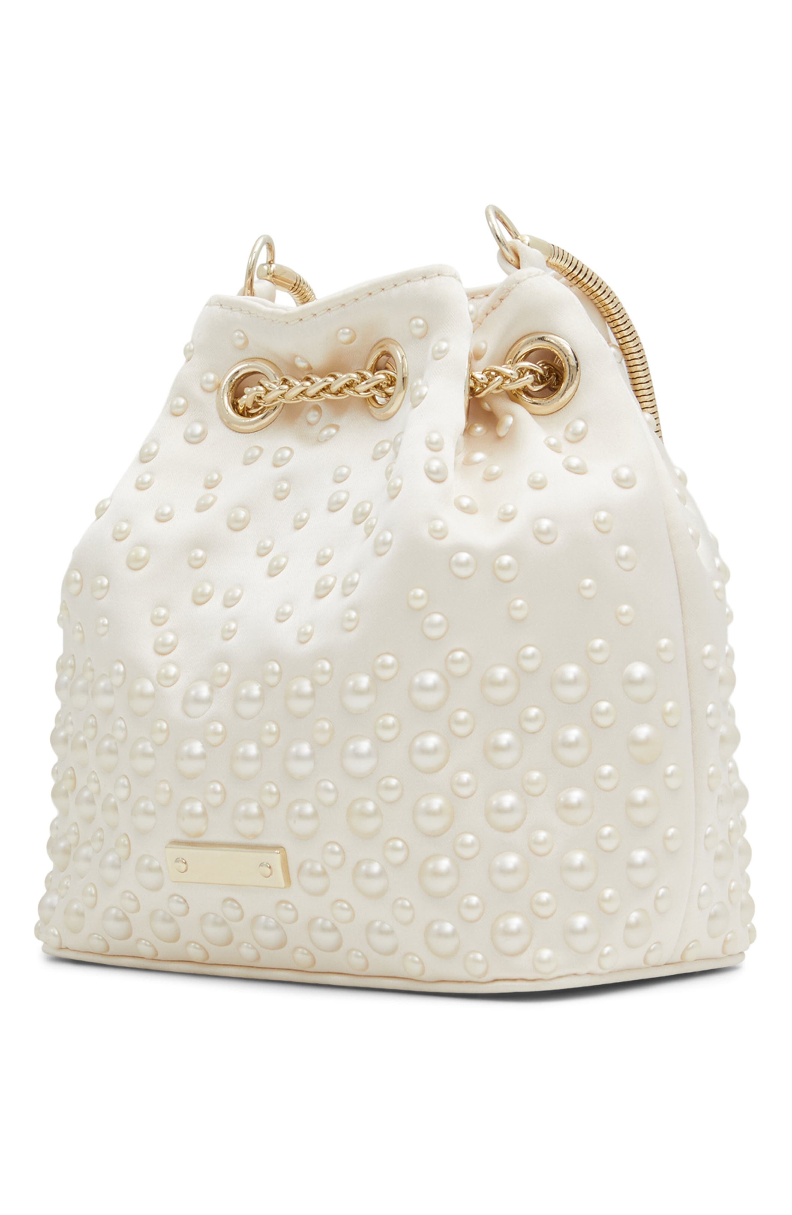 ALDO Pearlily Imitation Pearl Bucket Bag, Alternate, color, 
