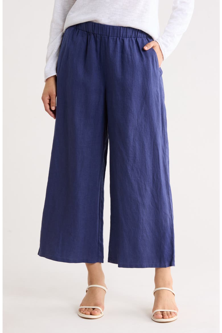 Organic Linen Crop Wide Leg Pants, Main, color, BLUETTE