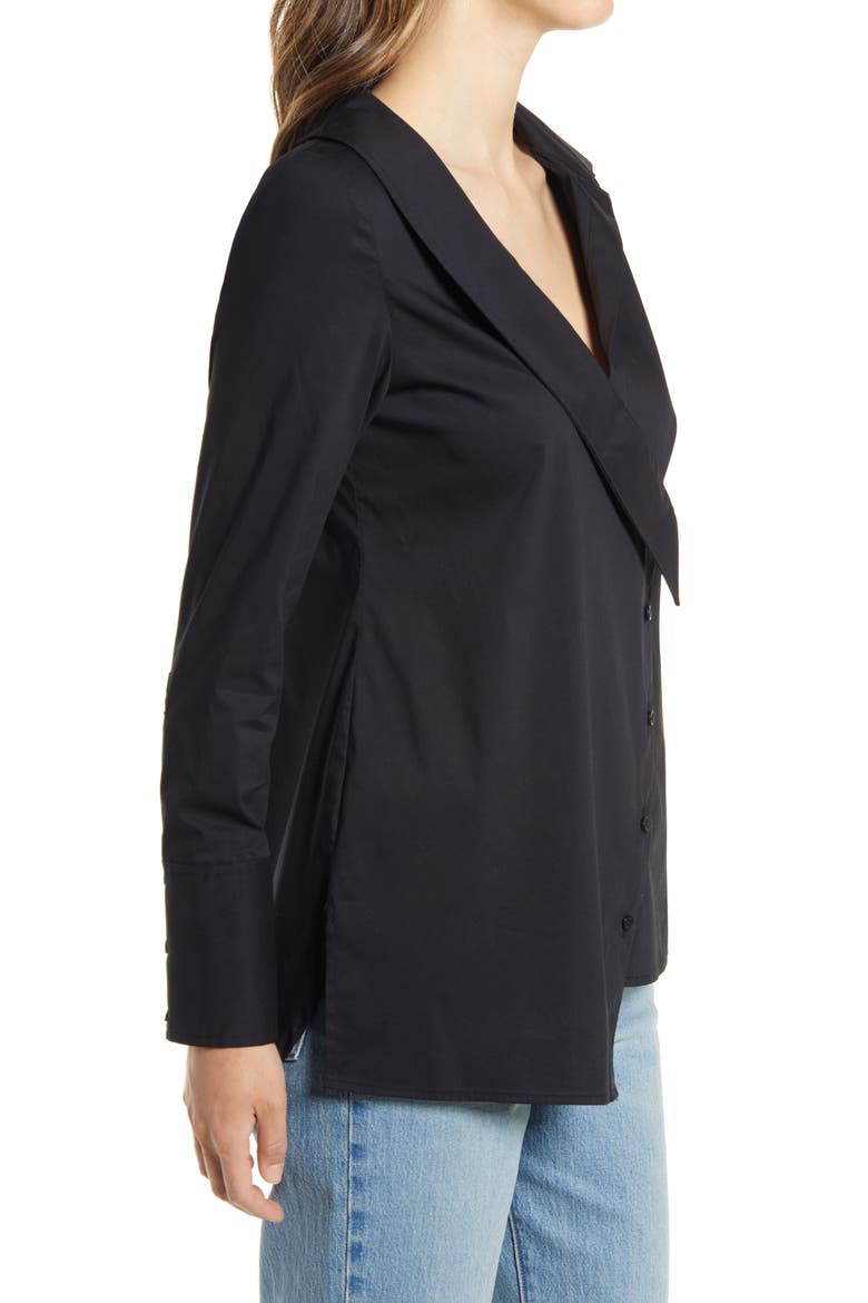 Asymmetric Button-Up Blouse, Alternate, color, BLACK