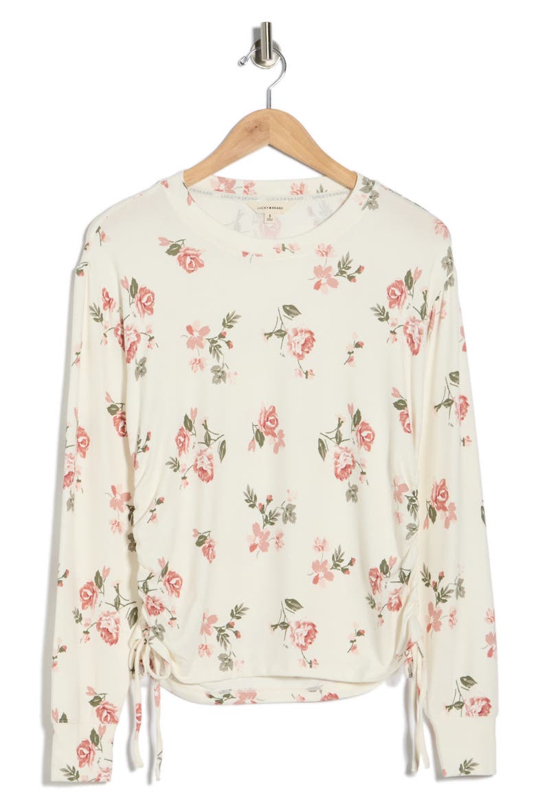 Cozy Ruched Side Long Sleeve Top, Alternate, color, CREAM FLORAL