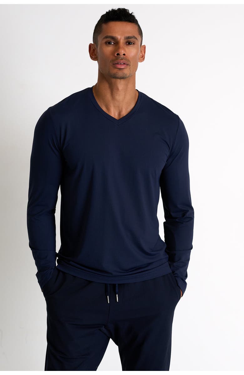 SHAN Microfiber long-sleeve V-neck, Alternate, color, Navy