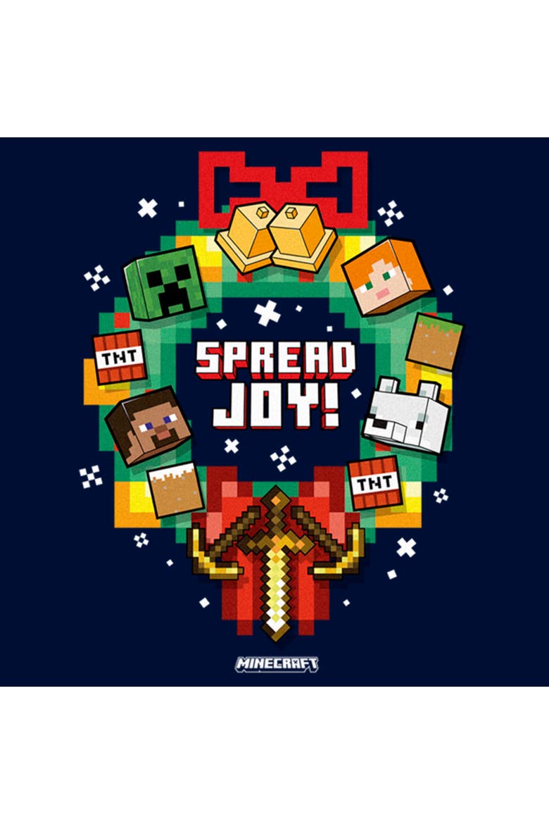 Boy's Minecraft Wreath Spread Joy  Graphic T-Shirt, Alternate, color, Navy Blue