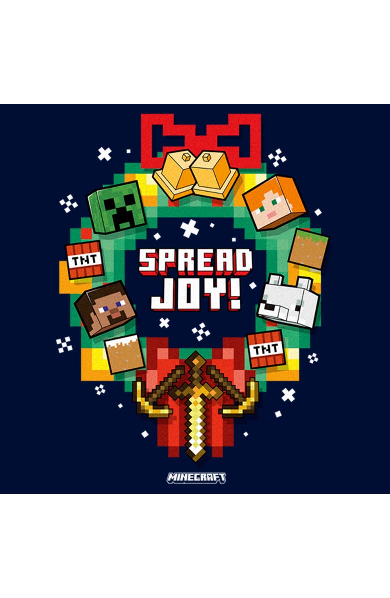 MINECRAFT Boy's Minecraft Wreath Spread Joy Graphic T-Shirt, Alternate, color, Navy Blue