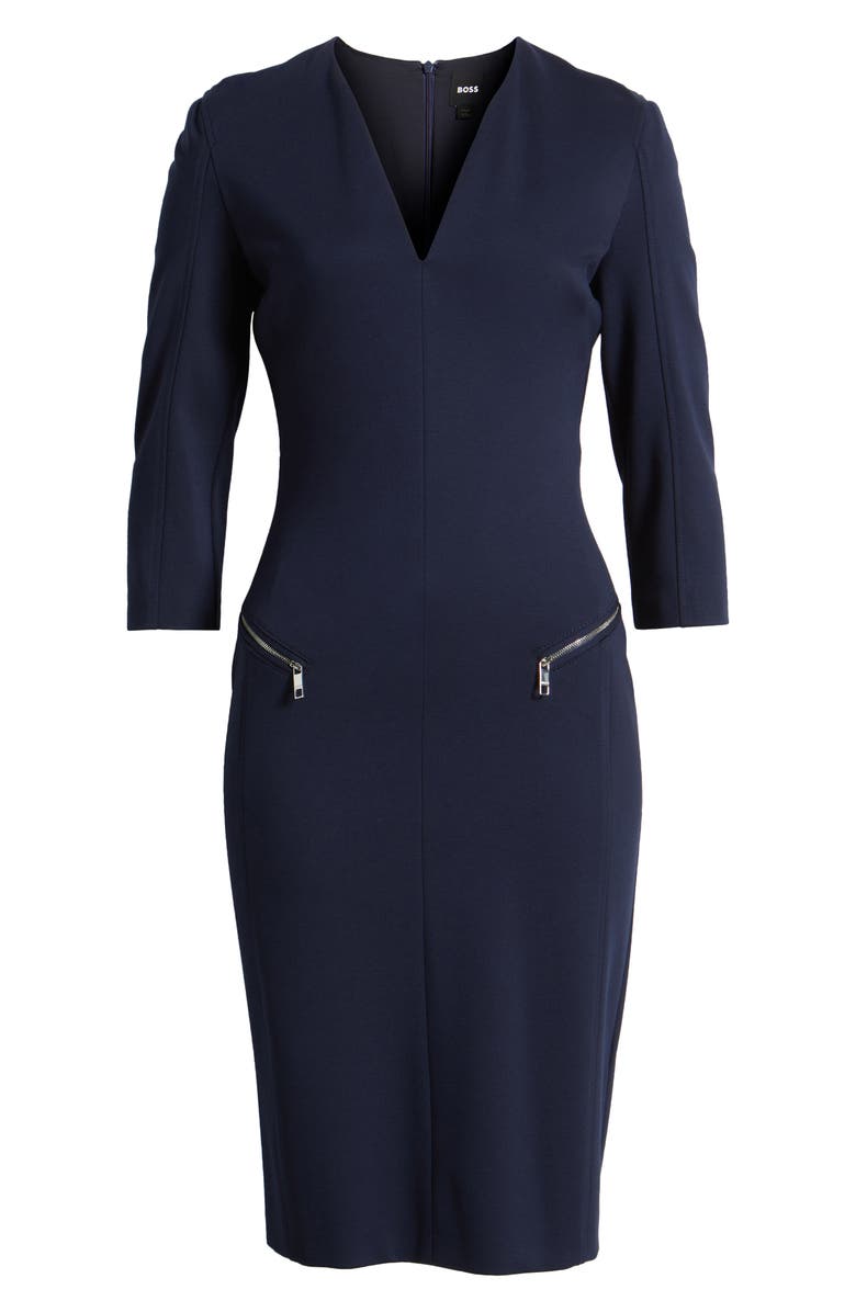 BOSS Dalmar Split Neck Dress, Alternate, color, Clean Navy