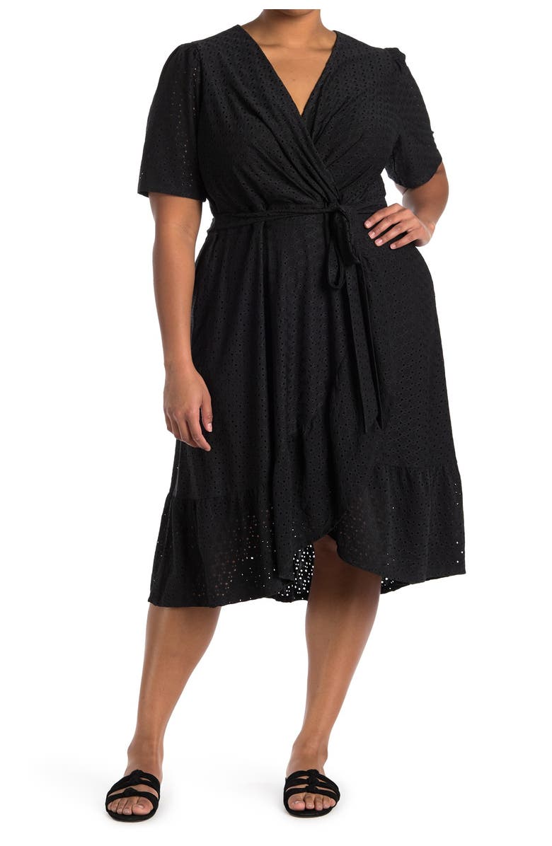 London Times Embroidered Ruffle Wrap Dress, Main, color, 