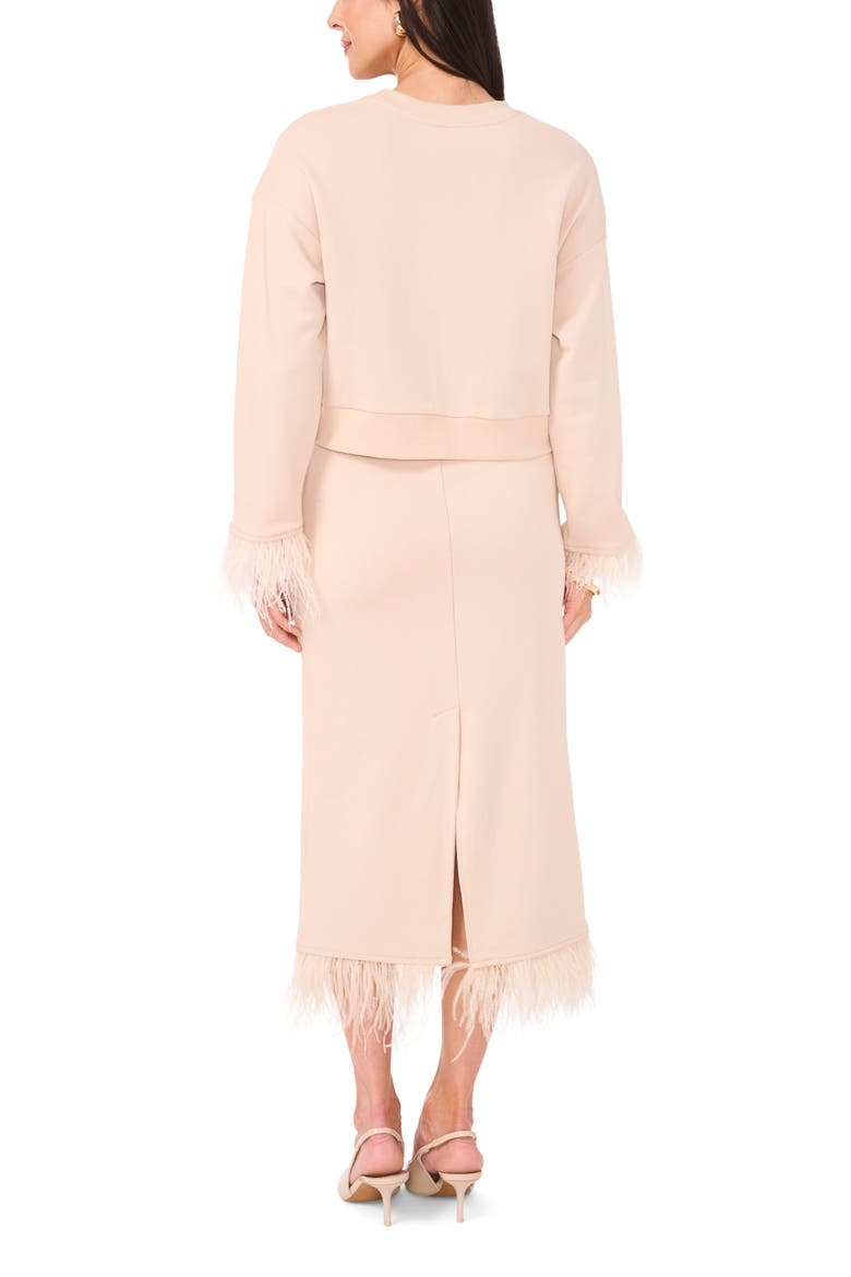 Feather Trim Drawstring Waist Midi Skirt, Alternate, color, ROSEWATER