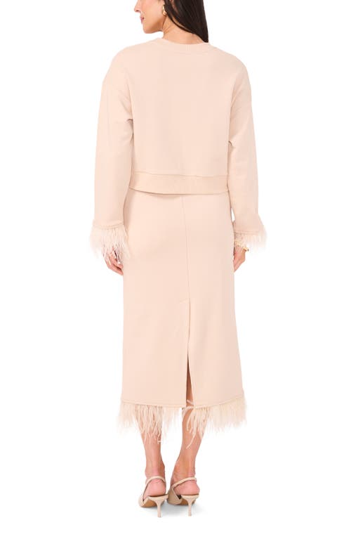VINCE CAMUTO VINCE CAMUTO FEATHER TRIM DRAWSTRING WAIST MIDI SKIRT
