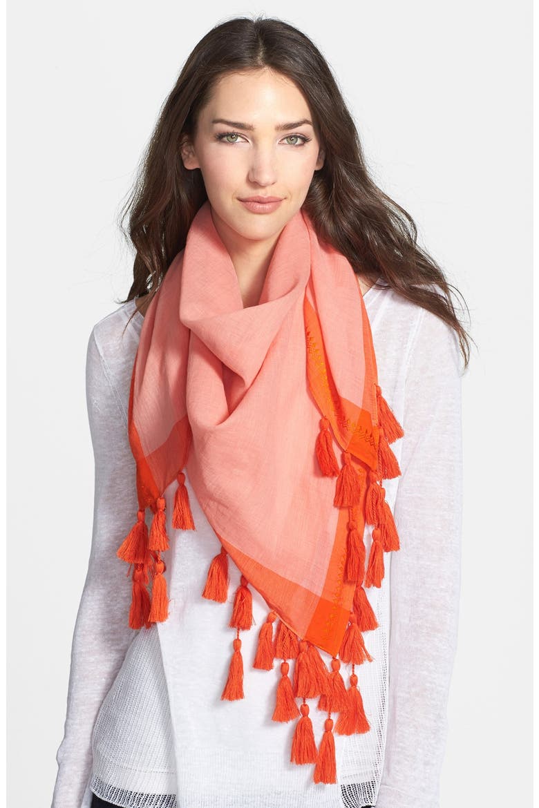 Colorblock Tassel Trim Scarf, Main, color, FLAMINGO