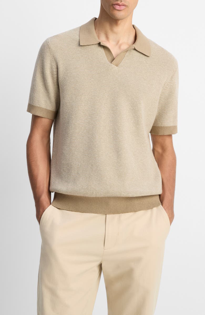 Vince Contrast Trim Johnny Collar Polo Sweater, Main, color, Canyon/ Horchata