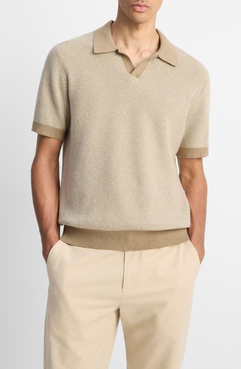 Contrast Trim Johnny Collar Polo Sweater