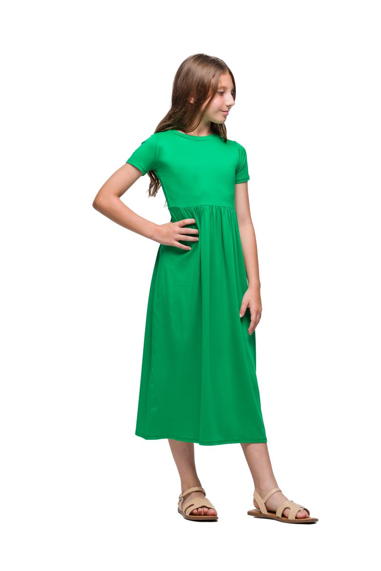 Short Sleeve Pleated Midi Dress, Alternate, color, Green