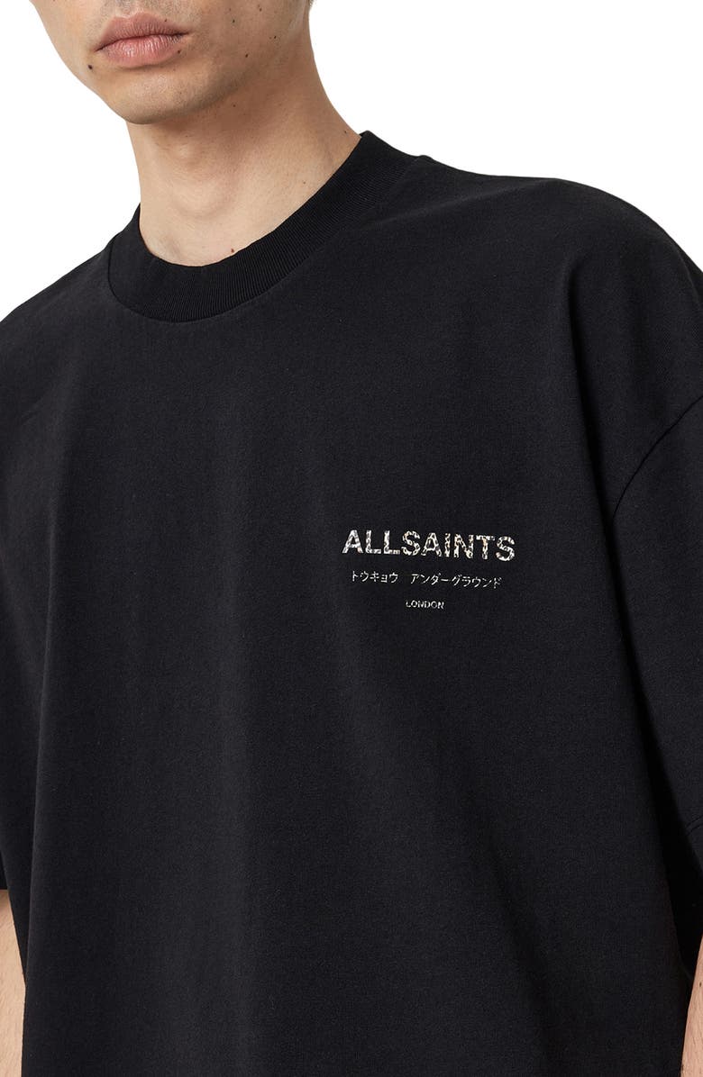 AllSaints Underground Oversize Graphic T-Shirt, Alternate, color, Jet Black/ Dark Leopard