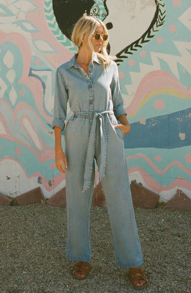 Billabong x The Salty Blonde Sunday Uniform Long Sleeve Denim Jumpsuit, Alternate, color, 