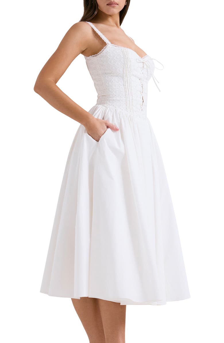 HOUSE OF CB Milia Lace Up Corset Midi Dress, Alternate, color, White