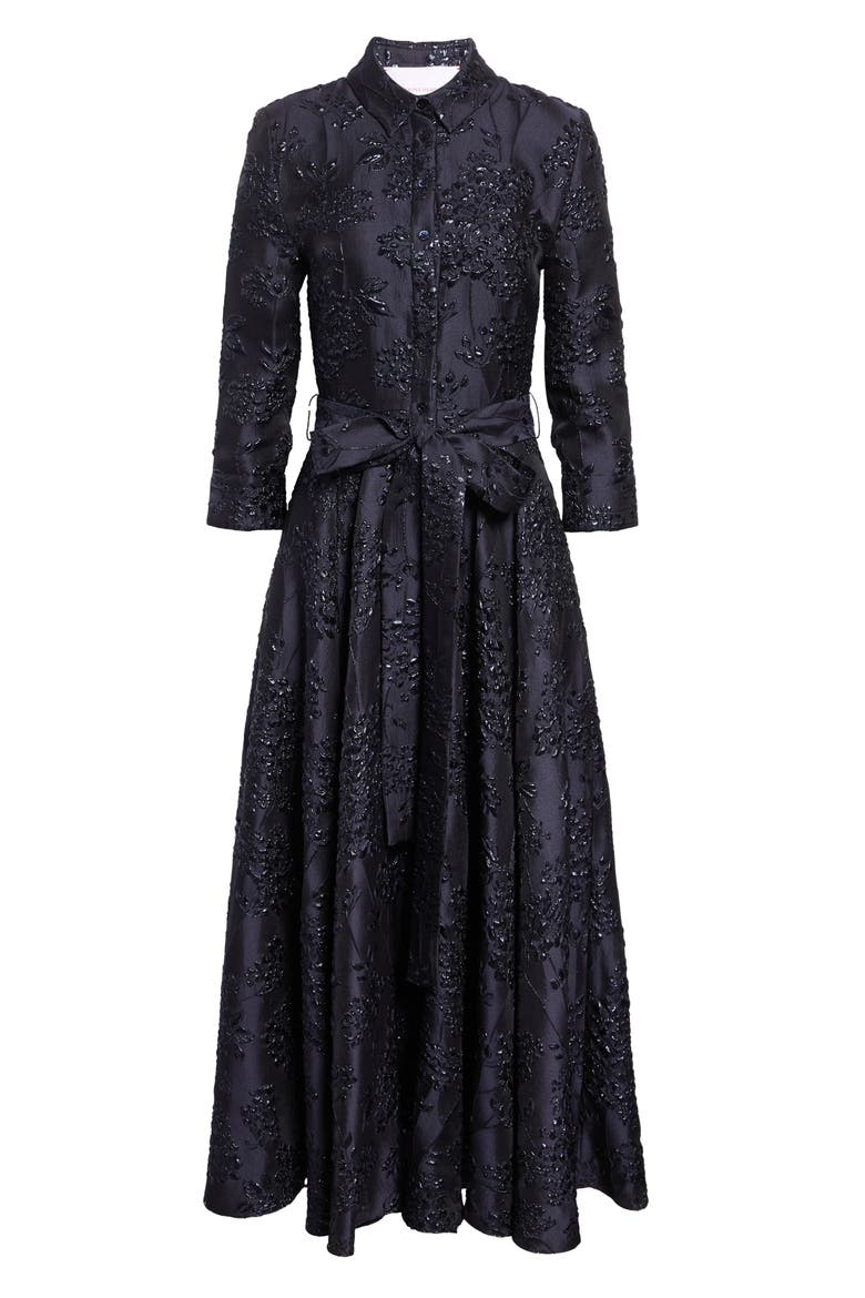 Metallic Floral Jacquard Trench Dress, Alternate, color, MIDNIGHT