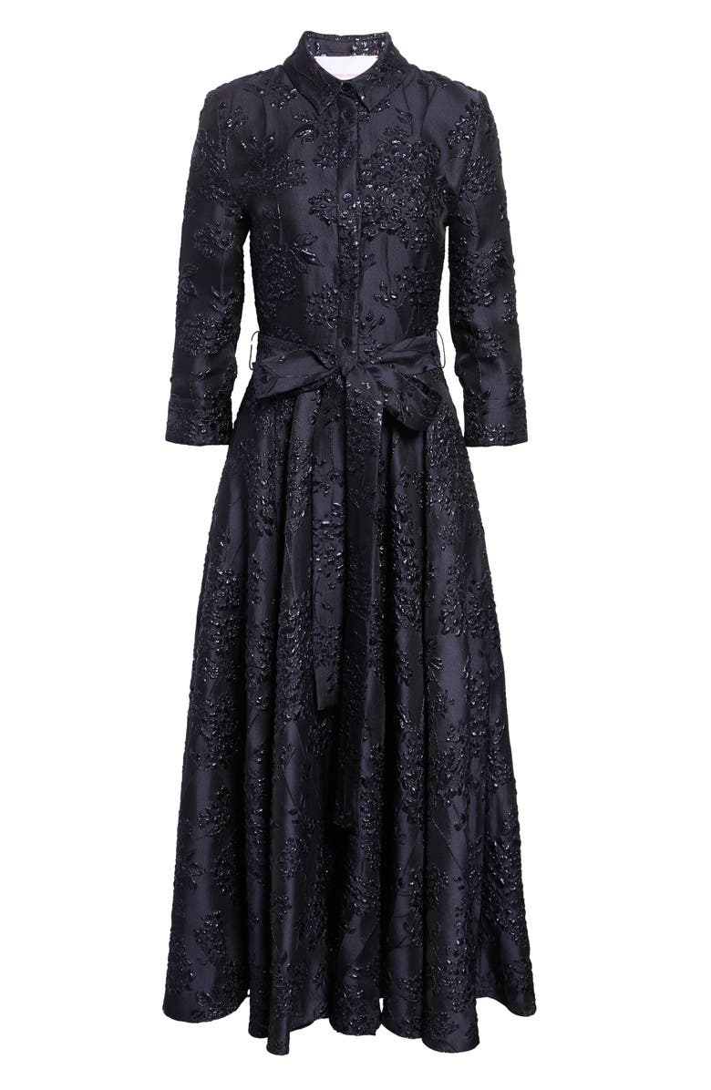 Carolina Herrera Metallic Floral Jacquard Trench Dress, Alternate, color, Midnight